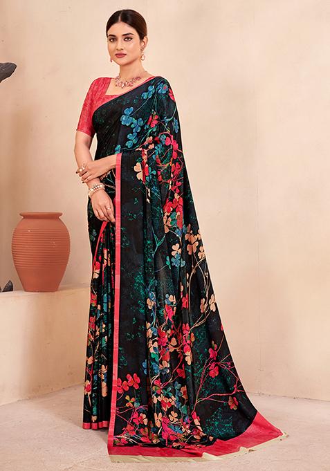 Multicolor Digital Print Crepe Soft Silk Saree Set