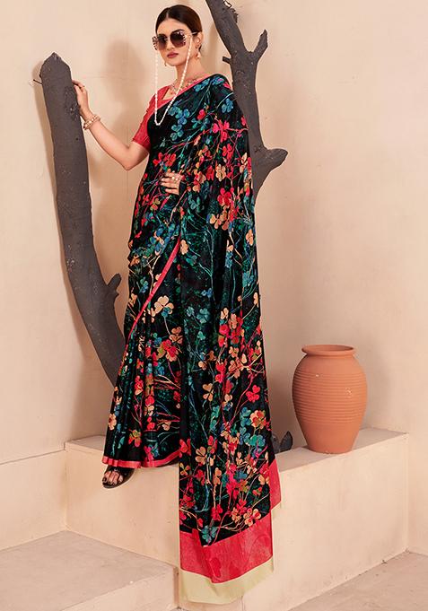 Multicolor Digital Print Crepe Soft Silk Saree Set