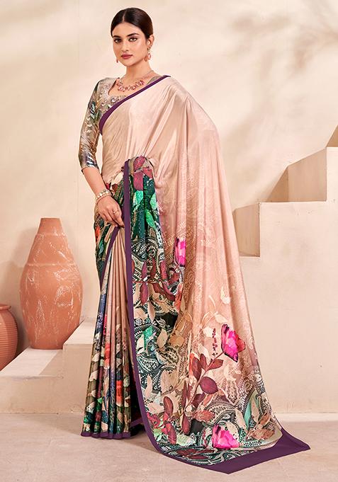 Multicolor Digital Print Crepe Soft Silk Saree Set