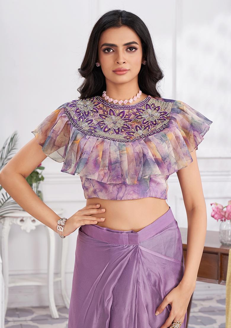 Pink Sequin Embroidered Shimmer Georgette Pre-Stitched Saree Set