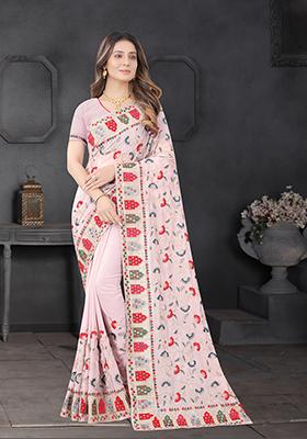 Lavender Resham Embroidered Georgette Saree Set