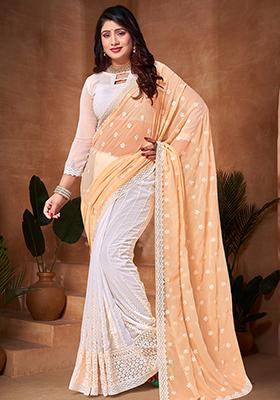 Yellow And White Resham Embroidered Georgette Saree Set
