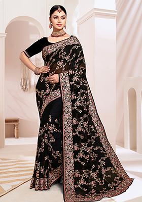 Black Resham Embroidered Georgette Saree Set