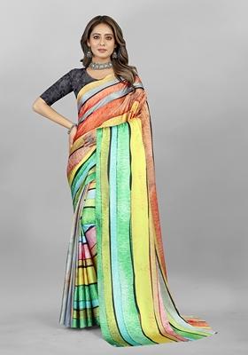 Multicolor Digital Print Crepe Saree Set