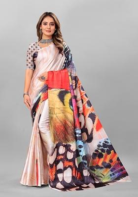 Multicolor Digital Print Crepe Saree Set