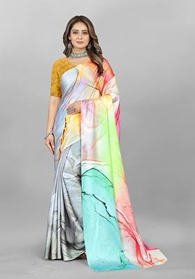 Multicolor Digital Print Crepe Saree Set
