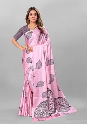 Pink Digital Print Crepe Saree Set