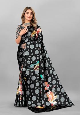 Black Digital Print Crepe Saree Set