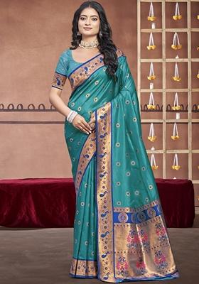 Light Blue Woven Silk Saree Set