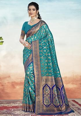 Light Blue Woven Silk Saree Set