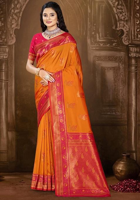 Red-Orange Sico Silk Saree