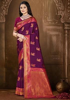 Deep Wine Woven Silk Saree Set