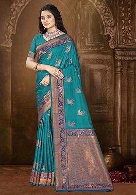 Light Blue Woven Silk Saree Set