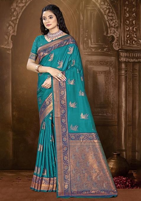 Light Blue Woven Silk Saree Set