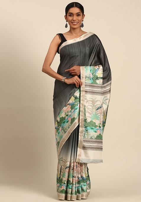 Black Woven Cotton Saree Set