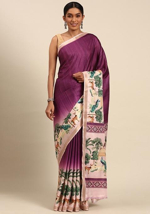 Wine Woven Cotton Saree Set