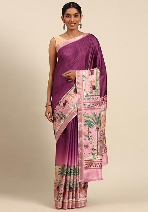 Wine Woven Cotton Saree Set