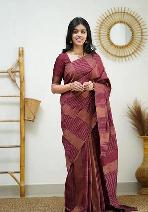 Maroon Jacquard Soft Lichi Silk Saree Set