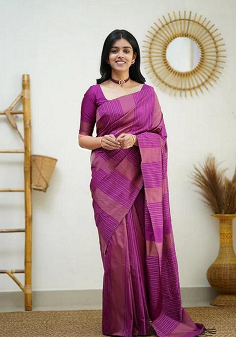 Pink Jacquard Soft Lichi Silk Saree Set