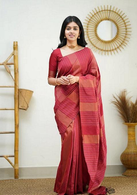 Red Jacquard Soft Lichi Silk Saree Set