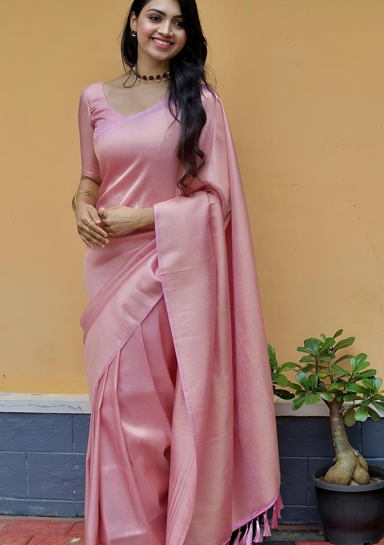 Pink Jacquard Soft Lichi Silk Saree Set