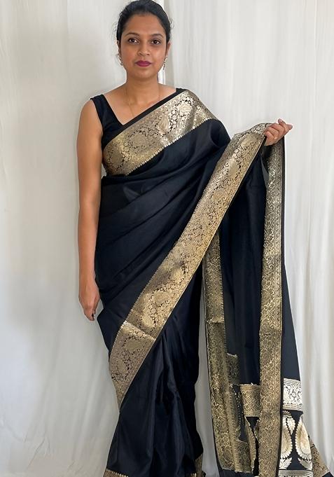 Black Jacquard Banarasi Soft Silk Saree Set