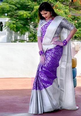 Violet Jacquard Soft Lichi Silk Saree Set