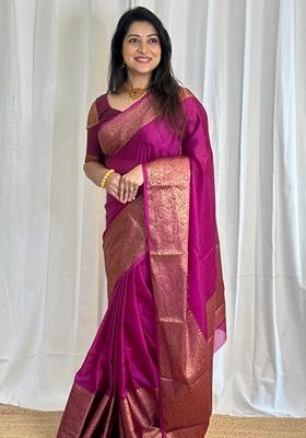 Pink Jacquard Soft Lichi Silk Saree Set