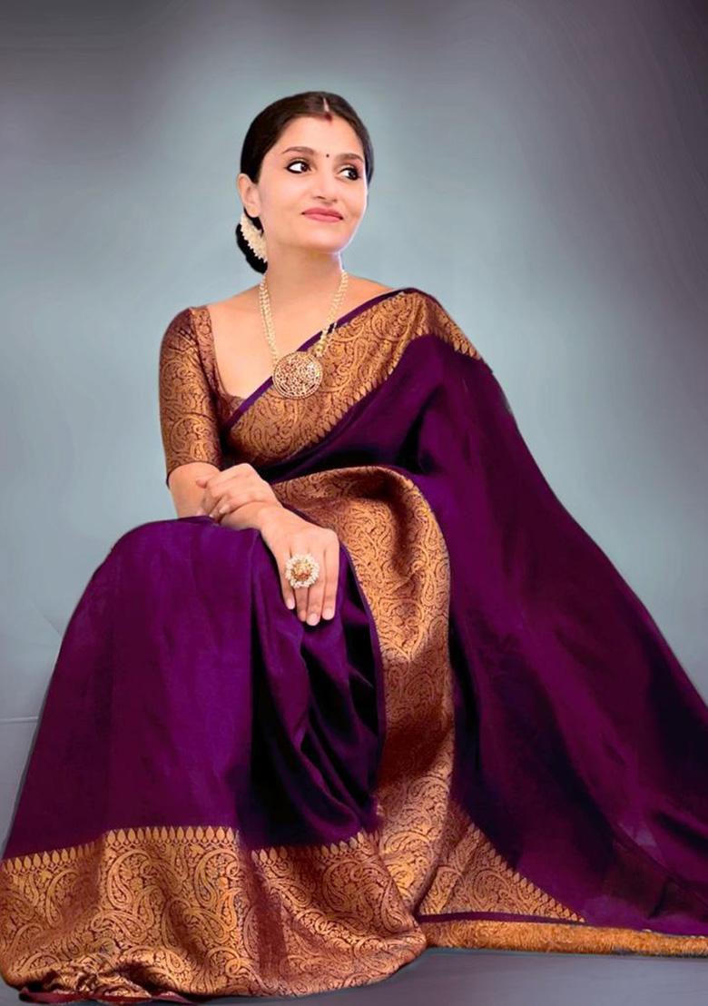 Wine Jacquard Soft Lichi Silk Saree Set