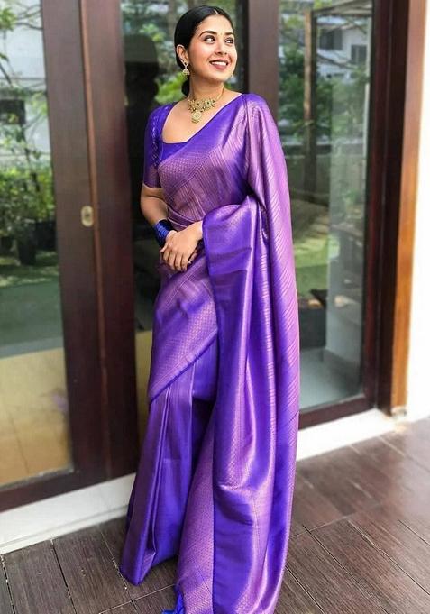 Royal Blue Jacquard Soft Lichi Silk Saree Set