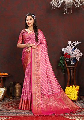 Pink Meenakari Woven Soft Organza Silk Saree Set