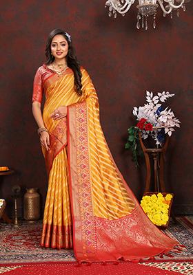 Yellow Meenakari Woven Soft Organza Silk Saree Set