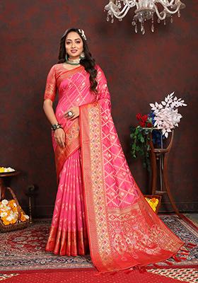 Pink Meenakari Woven Soft Organza Silk Saree Set