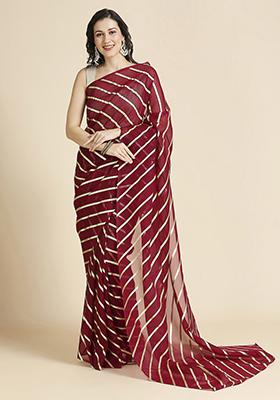 Purple Foil Work Organza Chiffon Saree Set