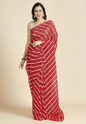 Red Foil Work Organza Chiffon Saree Set