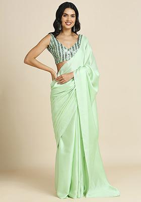 Light Green Sequin Embroidered Soft Silk Saree Set