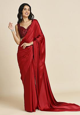 Red Sequin Embroidered Soft Silk Saree Set