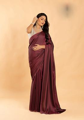 Wine Solid Burfi Silk Saree Set