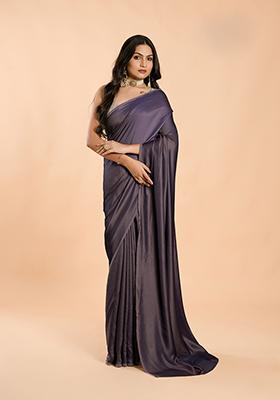 Purple Solid Burfi Silk Saree Set