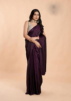 Wine Solid Burfi Silk Saree Set