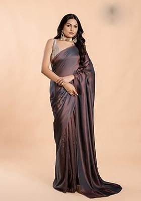 Light Grey Solid Burfi Silk Saree Set