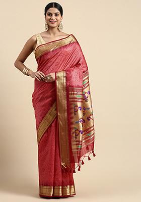 Red Zari Woven Paithani Silk Saree Set