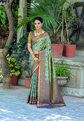 Blue Zari Woven Kanjivaram Silk Saree Set