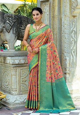 Rama Green Zari Woven Kanjivaram Silk Saree Set