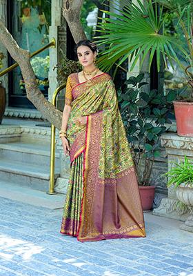Wine Zari Woven Kanjivaram Silk Saree Set