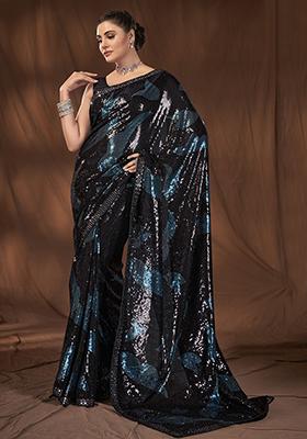 Black Sequin Embroidered Georgette Saree Set