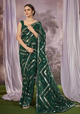 Light Green Sequin Embroidered Georgette Saree Set