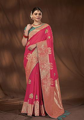 Orange Woven Kanjivaram Silk Saree Set
