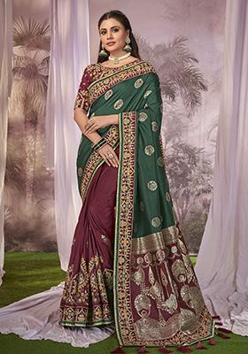 Green Woven Banarasi Silk Saree Set