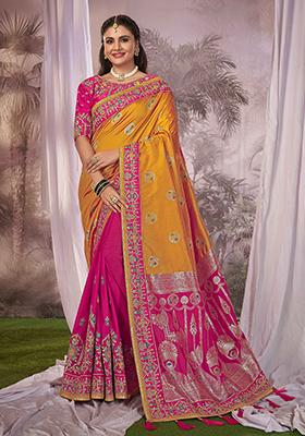 Yellow Woven Banarasi Silk Saree Set